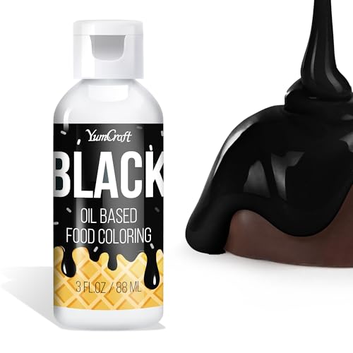 Fettlösliche Lebensmittelfarbe - Ölbasis Lebensmittelfarben für Schokolade, Buttercreme, Süßigkeiten, Zuckerguss - Konzentrierte Oil Based Food Coloring zum Backen, Kochen, Fondant (Schwarz, 88ml) von YumCraft