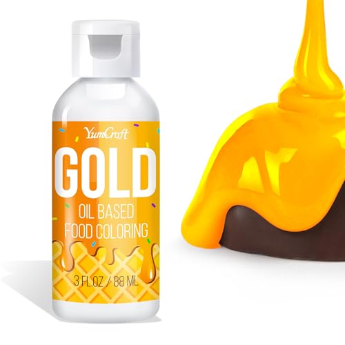Fettlösliche Lebensmittelfarbe - Ölbasis Lebensmittelfarben für Schokolade, Buttercreme, Süßigkeiten, Zuckerguss - Konzentrierte Oil Based Food Coloring zum Backen, Kochen, Fondant (Gold, 88ml) von YumCraft