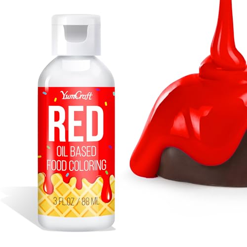 Fettlösliche Lebensmittelfarbe - Ölbasis Lebensmittelfarben für Schokolade, Buttercreme, Süßigkeiten, Zuckerguss - Konzentrierte Oil Based Food Coloring zum Backen, Kochen, Fondant (Rot, 88ml) von YumCraft