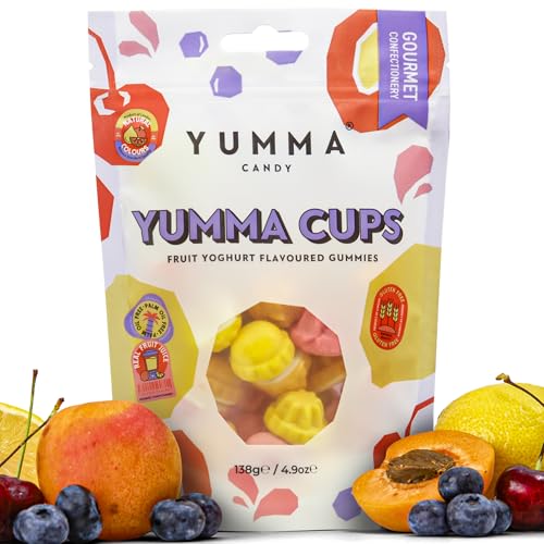 Yumma Candy Yumma Cups, 138 g – Fruchtjoghurt-Gummibonbons mit Magermilchjoghurtpulver im wiederverschließbaren Beutel Yumma Candy Yumma Cups, 138 g – Fruchtjoghurt-Gummibonbons mit Magermilchjoghurtpulver im wiederverschließbaren Beutel von Yumma
