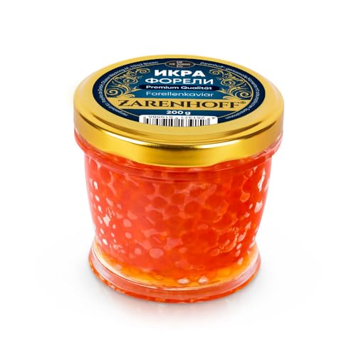 Forellen Kaviar 200 g Glas – Roter Kaviar, Forellenkaviar, Premium Qualität, икра caviar, feiner Geschmack, ideal für Gourmets und besondere Anlässe Forellen Kaviar 200 g Glas – Roter Kaviar, Forellenkaviar, Premium Qualität, икра caviar, feiner Geschmack, ideal für Gourmets und besondere Anlässe von ZARENHOFF