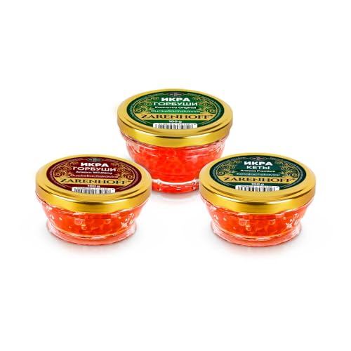 Lachskaviar Premium Set Wildfang Roter Kaviar 3 х 100 g - Buckellachs Gorbuscha aus Kamtschatka und Alaska, Lachskaviar Keta икра von ZARENHOFF