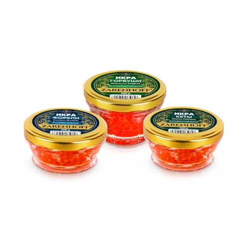 Lachskaviar Set Probierset Roter Kaviar 3 х 100 g - Buckellachs Gorbuscha aus Kamtschatka, Lachskaviar Keta, Forellenkaviar икра von ZARENHOFF