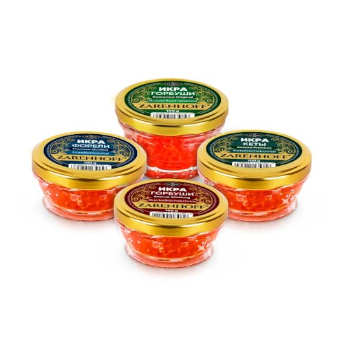 Lachskaviar Set Roter Kaviar 4 х 100 g - Buckellachs Gorbuscha aus Kamtschatka, Gorbusha aus Alaska, Lachskaviar Keta, Forellenkaviar, икра, Ikra, Probierset Lachskaviar Set Roter Kaviar 4 х 100 g - Buckellachs Gorbuscha aus Kamtschatka, Gorbusha aus Alaska, Lachskaviar Keta, Forellenkaviar, икра, Ikra, Probierset von ZARENHOFF