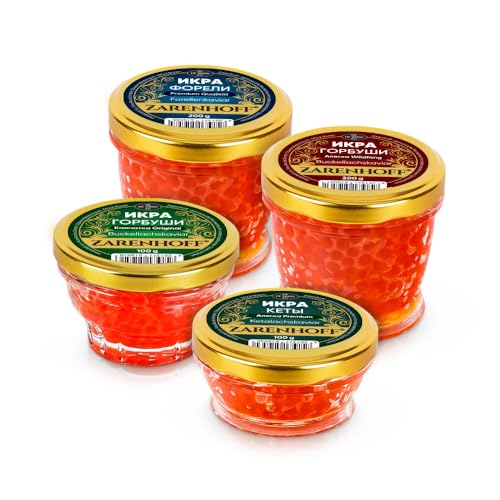 Set Roter Kaviar 600 g (2 x 200 g, 2 x 100 g) Lachskaviar - Buckellachs Gorbuscha aus Kamtschatka und Alaska, Lachskaviar Keta, Forellenkaviar икра von ZARENHOFF