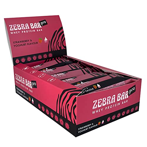 Zebra Bar Pro Strawberry & Yoghurt Flavour | Whey Proteinriegel | Ohne Zuckerzusatz | Bakterienkultur | Glutenfrei | 15 x 40 Gramm von ZEBRA