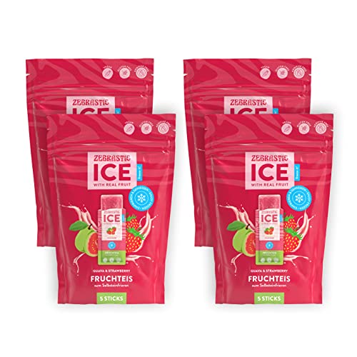 Zebra ICE veganes Eis ohne Zuckerzusatz, Probierpaket Guave & Erdbeere 20 Stück | Früchtpüree Wassereis zum Einfrieren | Vegan - Glutenfrei - Lactosefrei von ZEBRASTIC