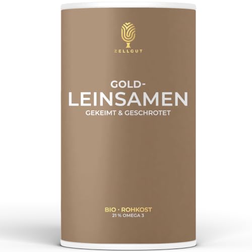 ZELLGUT© BIO GOLD-LEINSAMEN 200g • als Topping oder VOLLKORN MEHL zum BACKEN, Brot, MÜSLI Smoothie • 100% ROH, gekeimt & geschrotet • GLUTENFREI • mit 21% Omega 3 Fettsäuren von ZELLGUT