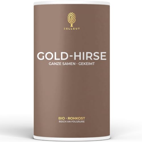 ZELLGUT© BIO GOLD-HIRSE - ganze Samen GEKEIMT • BASISCH • 100% ROHKOST-QUALITÄT • GLUTENFREI • aus EU-Bio-Landwirtschaft • Reich an Silizium, Eisen & Folsäure für Haut, Haare, Nägel von ZELLGUT