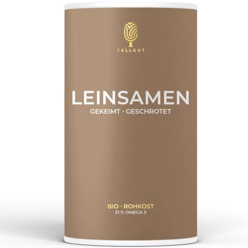 ZELLGUT© BIO LEINSAMEN 200g • als Topping oder VOLLKORN MEHL zum BACKEN, Brot, MÜSLI Smoothie • 100% ROH, gekeimt & geschrotet • Leinsamen PUR • GLUTENFREI • mit 21% Omega 3 Fettsäuren von ZELLGUT