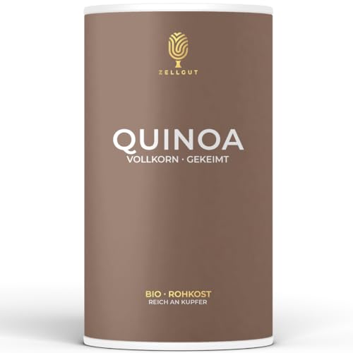 ZELLGUT© BIO QUINOA GEKEIMT 800g • GLUTENFREI & BASISCH • VOLLKORN & ROHKOST • aus EU-Bio-Landwirtschaft • VEGAN • 28,2% Eiweiß • Reich an Ballaststoffen, Magnesium, Eisen, Mangan •OHNE Zusatzstoffe von ZELLGUT