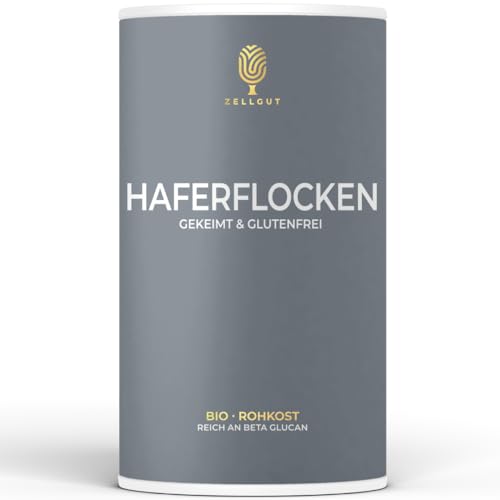 ZELLGUT© Bio Haferflocken - GEKEIMT (450g) - Vollkorn - GLUTENFREI - Basisch - Kernig & ideal für Müsli - biologischer Anbau - Reich an Ballaststoffen und BETA GLUCAN. Gekeimt und schonend getrocknet von ZELLGUT