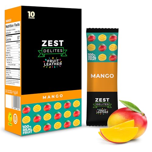 Zest Delites Fruchtriegel Snackbox, Einzeln Verpackte Süßigkeiten, Glutenfreie und Vegane Lebensmittel, Mango, 25g Packung mit 10 Stück, Ohne Zuckerzusatz Fruchtleder von ZEST Delites