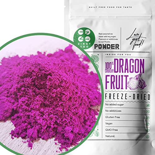 Drachenfrucht Pulver | Gefriergetrocknet Pink Pitaya Pulver | Red Pitaya | Freeze Dried Dragon Fruit Powder | Drachenfruchtpulver Pitahaya | Smoothie Bowl Pulver fur Matcha Pitaya Eistee Pink Latte von ZINGY ZOO