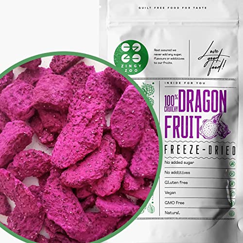 Drachenfrucht Trockenfrüchte Gefriergetrocknet | Natürlich Getrocknet Pink Pitaya Vegan | Geeignet zu machen Drachenfruchtpulver Pitahaya Smoothie Bowl | Freeze Dried Dragon Fruit | ZingyZoo (100g) von ZINGY ZOO