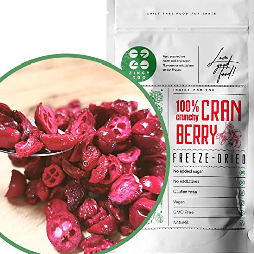 Gefriergetrocknet Preiselbeeren Ohne Zucker | 100% Natürlich Ungezuckert Cranberries Gefriergetrocknete Früchte | Wild Natural Freeze Dried Fruit | Cranberries Gefriergetrocknet | ZingyZoo von ZINGY ZOO