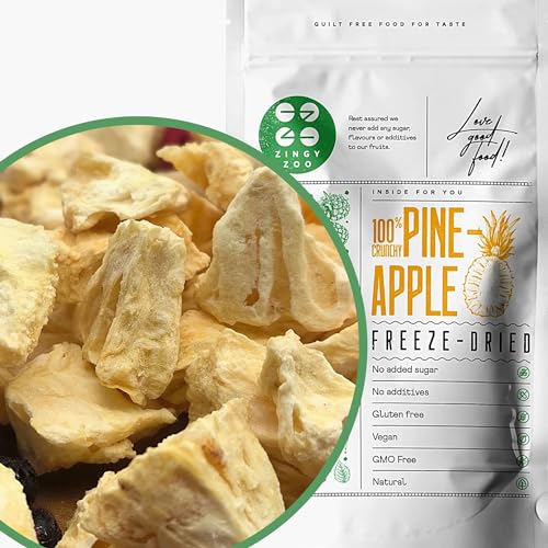 Gefriergetrocknete Früchte | 100% Pure Ananas Trockenobst Gefriergetrocknete Ananas | Früchte Gefriergetrocknet Ohne Zuckerzusatz | Knusprig - Aromatisch - Lecker Freeze Dried Pineapple ZingyZoo von ZINGY ZOO