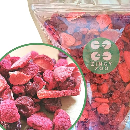 Gefriergetrocknete Früchte Rote Fruchtmischung | XXL 500g Gefriergetrocknete Erdbeeren Himbeeren Sauerkirschen Trockenfrüchte Mix | Freeze Dried Fruit Strawberry Raspberry Sour Cherry | ZingyZoo von ZINGY ZOO