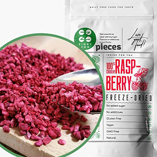 Gefriergetrocknete Himbeeren Stücke | Trockenfrüchte Gefriergetrocknet | Getrocknete Himbeeren Glutenfrei Gefriergetrocknete Früchte | Freeze Dried Fruit | Freeze Dried Raspberry | ZingyZoo (100g) von ZINGY ZOO