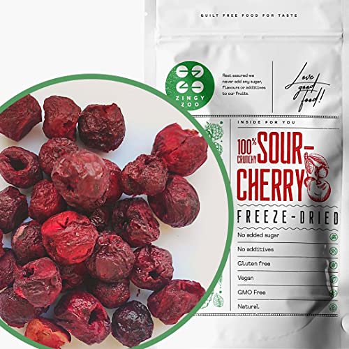 Gefriergetrocknete Kirschen | Sauerkirschen Getrocknet | Obst Gefriergetrocknet | Trockenfrüchte Gefriergetrocknet | Freeze Dried Fruit Dried Cherries | Fur Smoothie Gefriergetrocknete Früchte (90g) von ZINGY ZOO