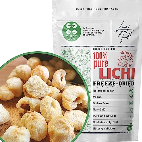 Gefriergetrocknete Litschi | 100% Lychee Trockenfrüchte Gefriergetrocknet | Natürlich Getrocknet Vegan Glutenfreu | Not Lychee Saft Lychee Sirup | Freeze Dried Fruit Tropical Litchi | ZingyZoo von ZINGY ZOO