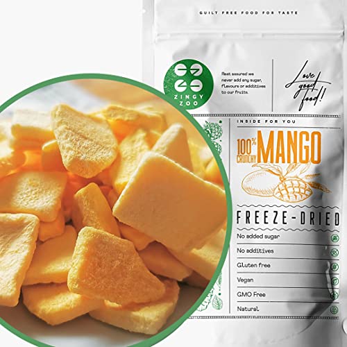 Gefriergetrocknete Mango | Ohne Zuckerzusatz Mango Gefriergetrocknet | Freeze Dried Mango Fruit Mango Getrocknet | Mango Getrocknet Trocken Früchten Keine Zusätze | Trockenmango ZingyZoo (100g) von ZINGY ZOO