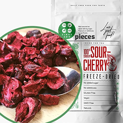 Gefriergetrocknete Sauerkirschen | 100% Natürlich Gefriergetrocknete Früchte Kirschen Stücke Trockenfrüchte | Sauerkirschen Getrocknet | Freeze Dried Fruit | Freeze Dried Sour Cherries | ZingyZoo von ZINGY ZOO