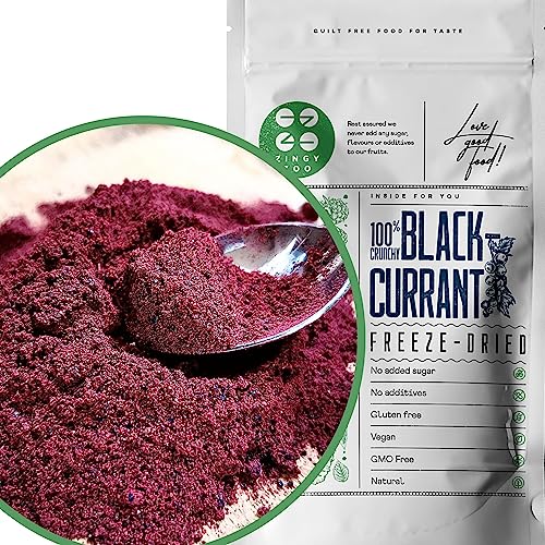 Johannisbeerpulver | Fruchtpulver Gefriergetrocknet | Natürlich Schwarze Johannisbeeren Früchte | Fruchtpulver Gefriergetrocknet | My Fruits Freeze Dried Blackcurrant Powder | ZingyZoo (100g) von ZINGY ZOO