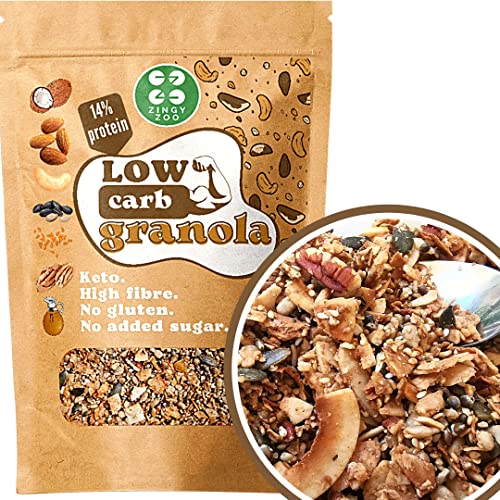 Keto Low Carb Müsli Ohne Zucker zusatz | Low Carb Lebensmittel Granola | Low Carb Süßigkeiten | Ketogene Lebensmittel Fügen Sie Einfach Protein Pulver Für Proteinreiches Keto Müsli | ZingyZoo von ZINGY ZOO