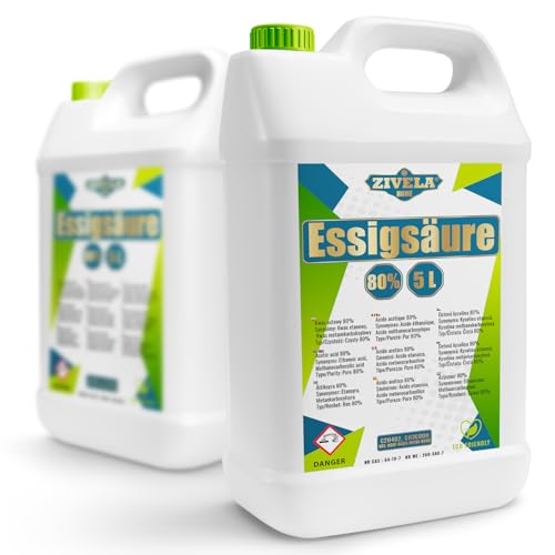 10L Essigsäure 80% Premium Qualität | 2x5L Essigessenz 80 prozent Lebensmittelqualität 10 kg | Hochreiner Essig für Vielseitige Anwendungen | Perfekt für Hausgebrauch Industrie Gartenbau Reinigung 10L Essigsäure 80% Premium Qualität | 2x5L Essigessenz 80 prozent Lebensmittelqualität 10 kg | Hochreiner Essig für Vielseitige Anwendungen | Perfekt für Hausgebrauch Industrie Gartenbau Reinigung von ZIVELA