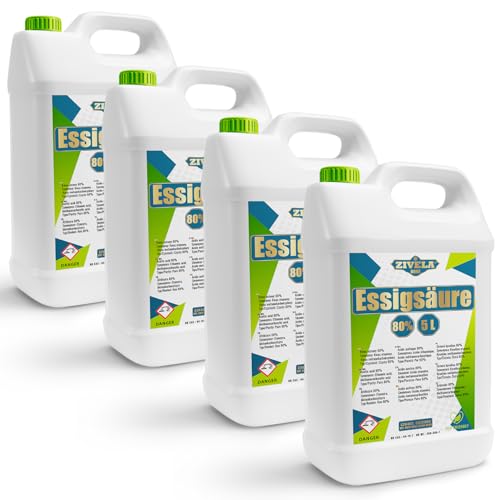 20L Essigsäure 80% Premium Qualität | 4x5L Essigessenz 80 prozent Lebensmittelqualität 20 kg | Hochreiner Essig für Vielseitige Anwendungen | Perfekt für Hausgebrauch Industrie Gartenbau Reinigung 20L Essigsäure 80% Premium Qualität | 4x5L Essigessenz 80 prozent Lebensmittelqualität 20 kg | Hochreiner Essig für Vielseitige Anwendungen | Perfekt für Hausgebrauch Industrie Gartenbau Reinigung von ZIVELA