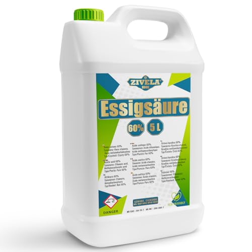 5L Essigsäure 60% Premium Qualität | 5L Essigessenz 60 prozent Lebensmittelqualität 5 kg | Hochreiner Essig für Vielseitige Anwendungen | Perfekt für Hausgebrauch Industrie Gartenbau Reinigung 5L Essigsäure 60% Premium Qualität | 5L Essigessenz 60 prozent Lebensmittelqualität 5 kg | Hochreiner Essig für Vielseitige Anwendungen | Perfekt für Hausgebrauch Industrie Gartenbau Reinigung von ZIVELA