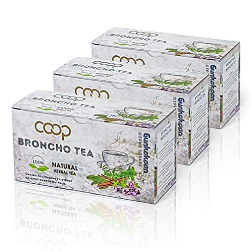 Broncho Tee, Kräutertee -Zeigt eine wohltuende Wirkung auf die Atemwege an, 3 Packungen zu 20 Filterbeuteln (60 x 1,0 Gramm), 100% Natural von ZONE LED