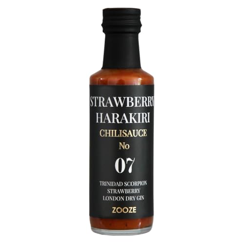 Strawberry Harakiri Chilisauce No. 7 | TRINIDAD SCORPION, Strawberry and London Dry Gin | Super Hot Sauce | ZOOZE | Sehr scharfe Chilisauce| Ohne Zusatzstoffe | Handmade | Edles Feinkost Geschenk von ZOOZE