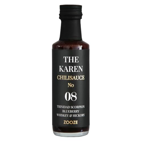 The Karen Chilisauce No. 8 | TRINIDAD SCORPION, Blueberry, Whiskey and Hickory | Super Hot Sauce | ZOOZE | Sehr scharfe BBQ Chilisauce| Ohne Zusatzstoffe | Handmade | Edles Feinkost Geschenk von ZOOZE