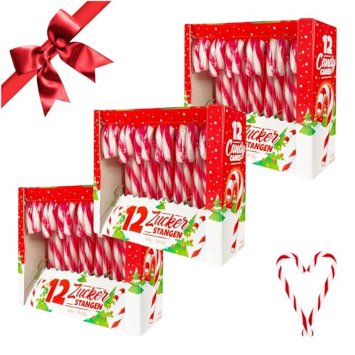 Candy Canes Zuckerstangen Erdbeer Geschmack einzeln verpackt (12x12g) 144g (3er Pack) | Weihnachten wird bunt und süß | Ideal zum Dekorieren und zum Naschen! von Zama4Zingo