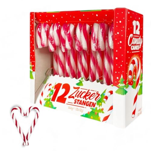 Candy Canes Zuckerstangen Erdbeer Geschmack einzeln verpackt (12x12g) 144g | Weihnachten wird bunt und süß | Ideal zum Dekorieren Tannenbaum und zum Naschen! von Zama4Zingo