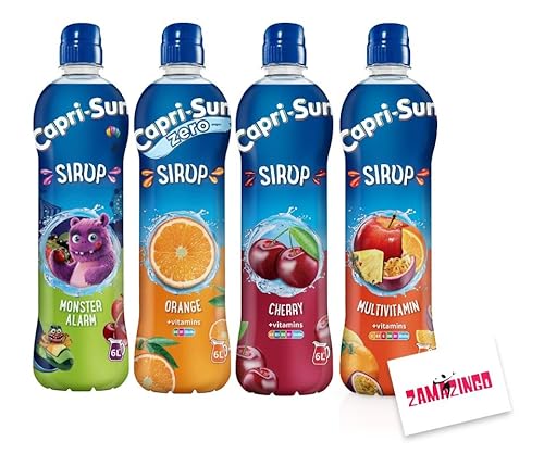 Capri Sun Sirup | VEGAN | Multi Vitamin/Orange Zero/Kirsche/Monster Alarm 600ml (4er Pack) | leckere Getränke für die ganze Familie im Sommer, Kinderpartys und Erfrischungen + Zama4Zingo karte von Zama4Zingo