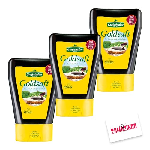 Grafschafter Goldsaft VEGAN 100% Zuckerrübe 500g | Herzhaft-süßer Brotaufstrich, Pur aus der Natur, Rheinischer Zuckerrübensirup, Sirup + Zama4Zingo Karte (3er Pack, Goldsaft) von Zama4Zingo