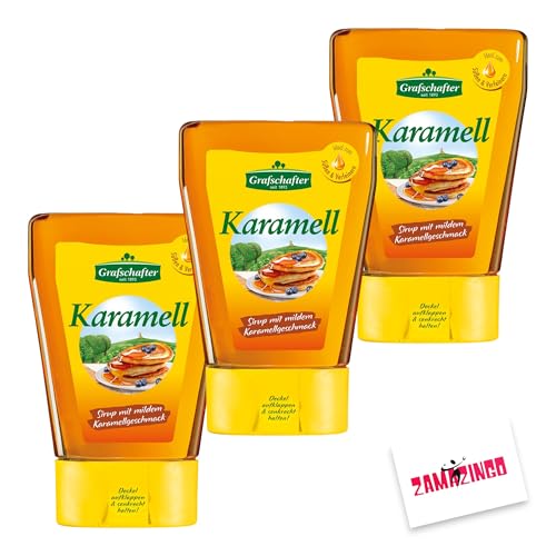 Grafschafter Sirup Karamell 500g | Herzhaft-süßer Brotaufstrich, Ideal zum Süßen & Verfeinern + Zama4Zingo Karte (3er Pack, Karamell) von Zama4Zingo