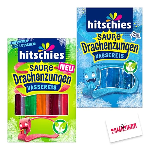 Hitschies Wassereis Drachensunge SET Bunt & Blau | VEGAN | 10 x 40ml (2er Pack) - Wassereis, Stangeneis für den Sommer + Zama4Zingo Karte von Zama4Zingo