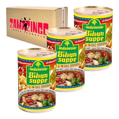 Indonesia Bihun Suppe 390ml | Pikante Glasnudelsuppe mit Hühnerfleisch (3er Pack, Bihunsuppe) von Zama4Zingo