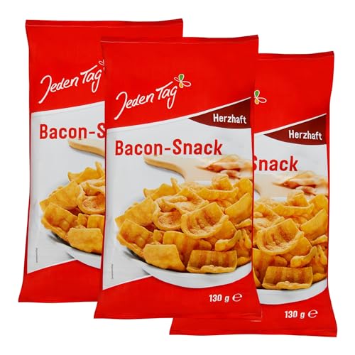 Jeden Tag Bacon Snack 130g | Knuspriger Genuss, herzhaft kräftiger Weizensnack mit Schinken Geschmack (3er Pack) von Zama4Zingo