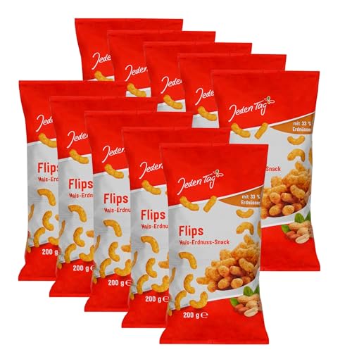 Jeden Tag Erdnussflips 200g | Knusprige Knabberfreude mit Sonnenblumenöl, ideal für Snacks und Partys (Erdnussflips, 10er Pack) von Zama4Zingo