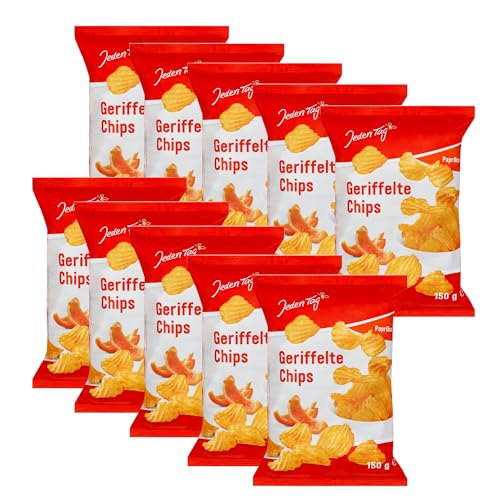 Jeden Tag Geriffelte Paprika Chips 150g | Knuspriger Genuss mit Riffel Chips jeden Tag | Geriffelte Kartoffelchips mit Paprika-Geschmack (10er Pack) von Zama4Zingo