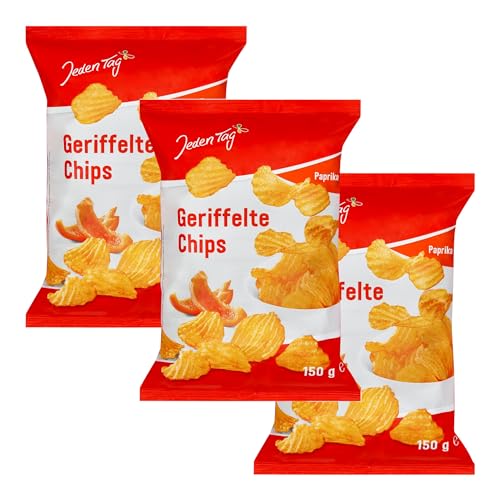 Jeden Tag Geriffelte Paprika Chips 150g | Knuspriger Genuss mit Riffel Chips jeden Tag | Geriffelte Kartoffelchips mit Paprika-Geschmack (3er Pack) von Zama4Zingo