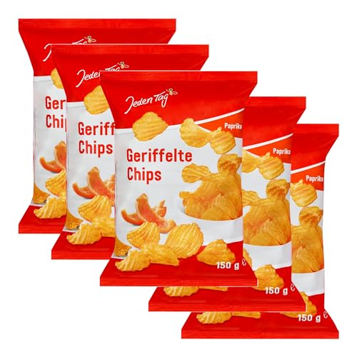 Jeden Tag Geriffelte Paprika Chips 150g | Knuspriger Genuss mit Riffel Chips jeden Tag | Geriffelte Kartoffelchips mit Paprika-Geschmack (5er Pack) von Zama4Zingo