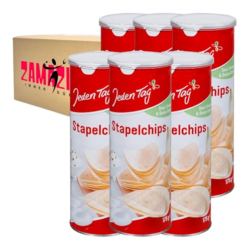 Jeden Tag Sour & Cream Stapelchips 175g | Knusprige Kartoffelchips mit leckerem Sauerrahm- und Zwiebelgeschmack | Ideal als Snack & für Partys von Zama4Zingo