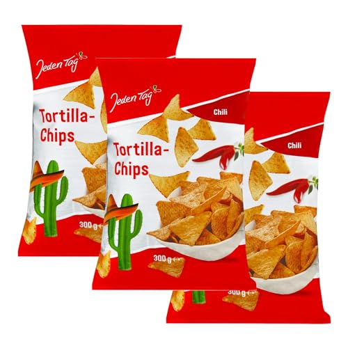 Jeden Tag Tortilla Mais Chips mit Käsegeschmack 300 g | Knusprige Maischips für den perfekten Snackmoment | Leckerer Genuss als Knabberartikel (3er Pack, Chili) von Zama4Zingo