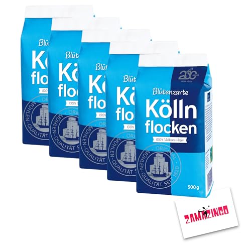 Kölln Haferflocken 500g | Blütenzarte Köllnflocken, Vegan, Reich an Ballaststoffen, Vollkornhaferflocken + Zama4Zingo Karte (Blütenzarte Flocken, 5er Pack) von Zama4Zingo